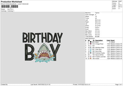 Brithday Boy Embroidery Design File 6 sizes