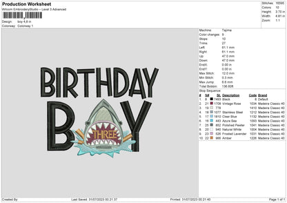 Brithday Boy Embroidery Design File 6 sizes