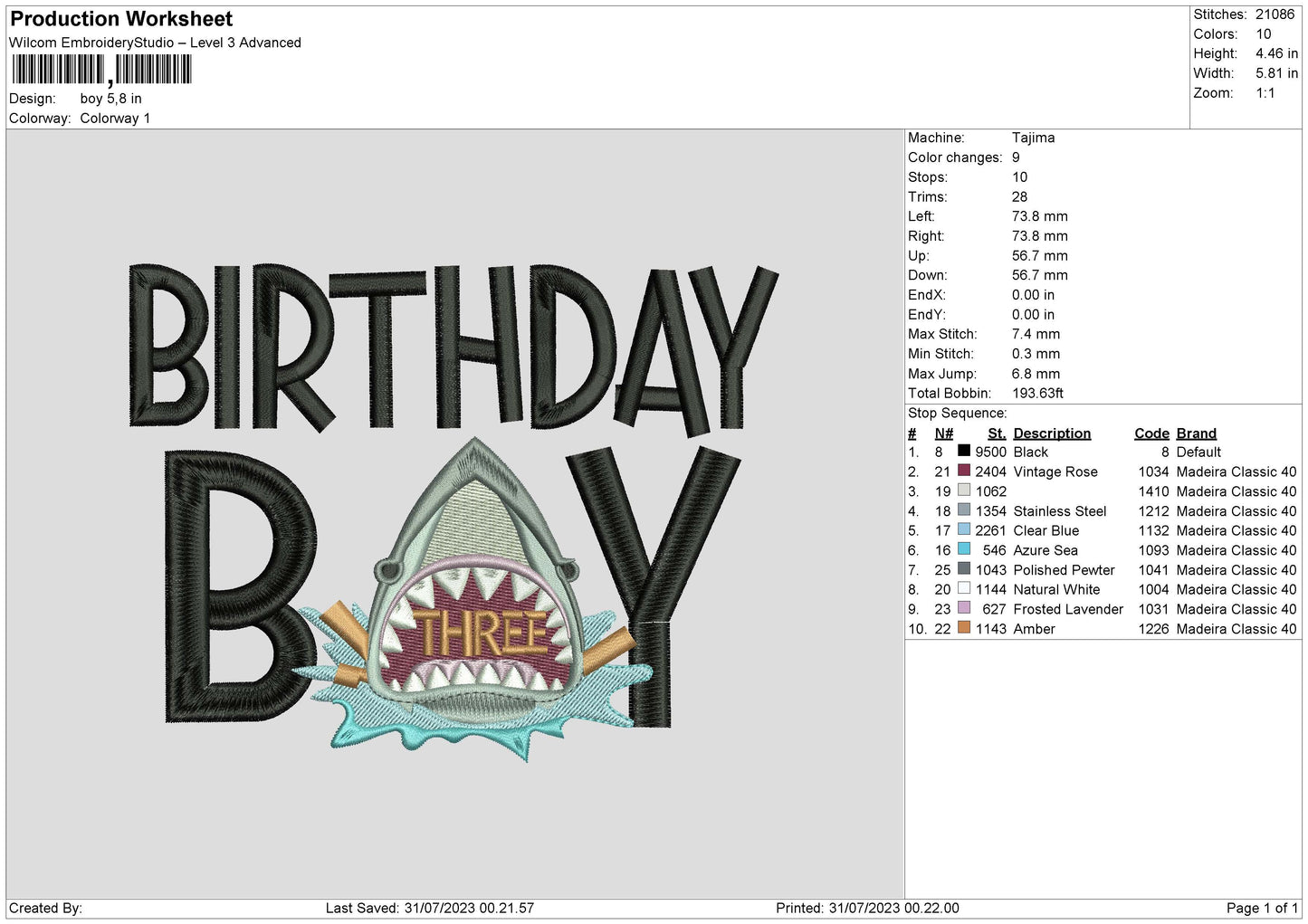 Brithday Boy Embroidery Design File 6 sizes
