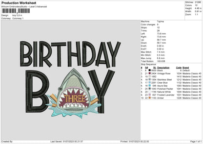 Brithday Boy Embroidery Design File 6 sizes