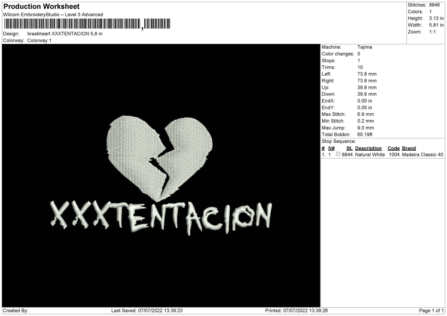 Breakheart XXXtentacion Embroidery File 5 sizes