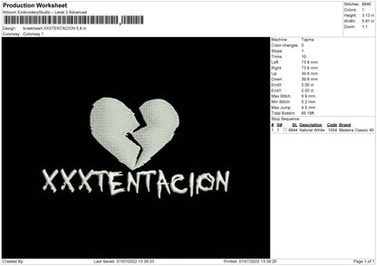 Breakheart XXXtentacion Embroidery File 5 sizes