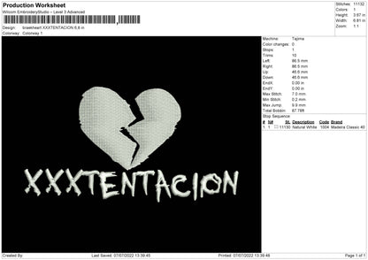 Breakheart XXXtentacion Embroidery File 5 sizes