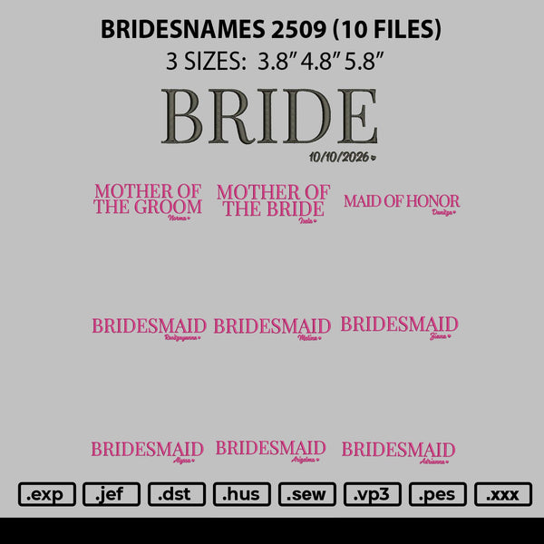 Bridesnames 2509 Embroidery 10 Files