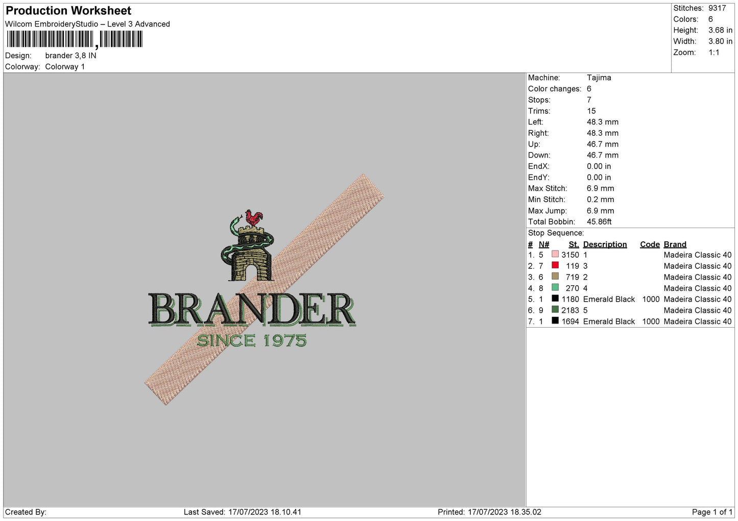 Brander Embroidery Design File 6 sizes