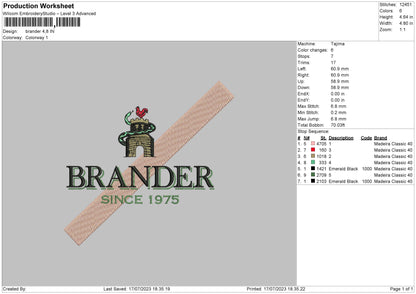 Brander Embroidery Design File 6 sizes