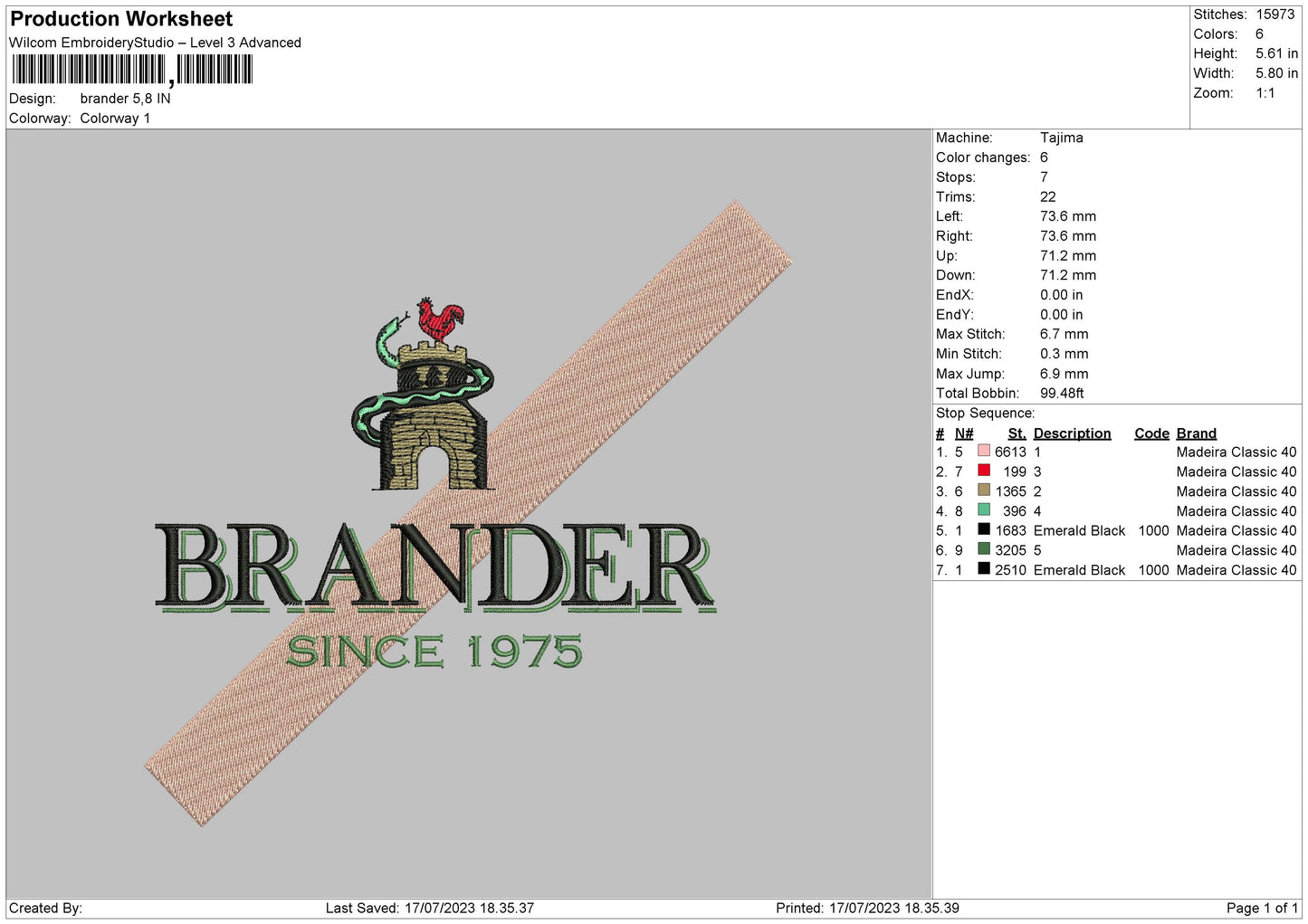 Brander Embroidery Design File 6 sizes