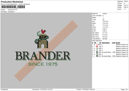 Brander Embroidery Design File 6 sizes