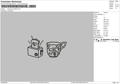 Breadcoffee Embroidery Machine Design File 6 sizes