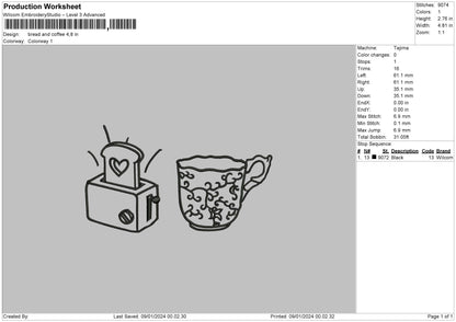 Breadcoffee Embroidery Machine Design File 6 sizes
