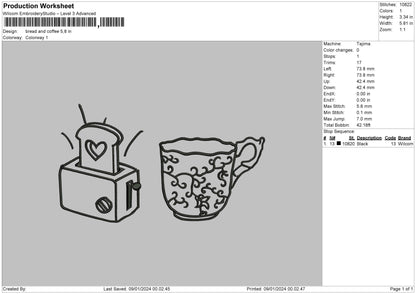 Breadcoffee Embroidery Machine Design File 6 sizes