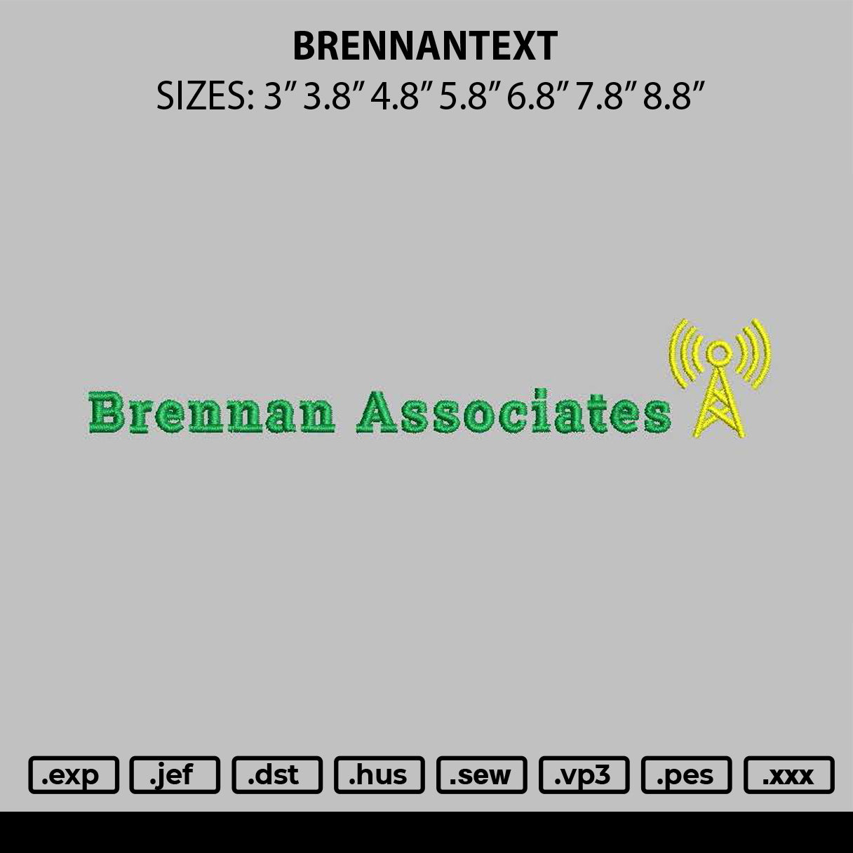 Brennantext Embroidery File 6 sizes