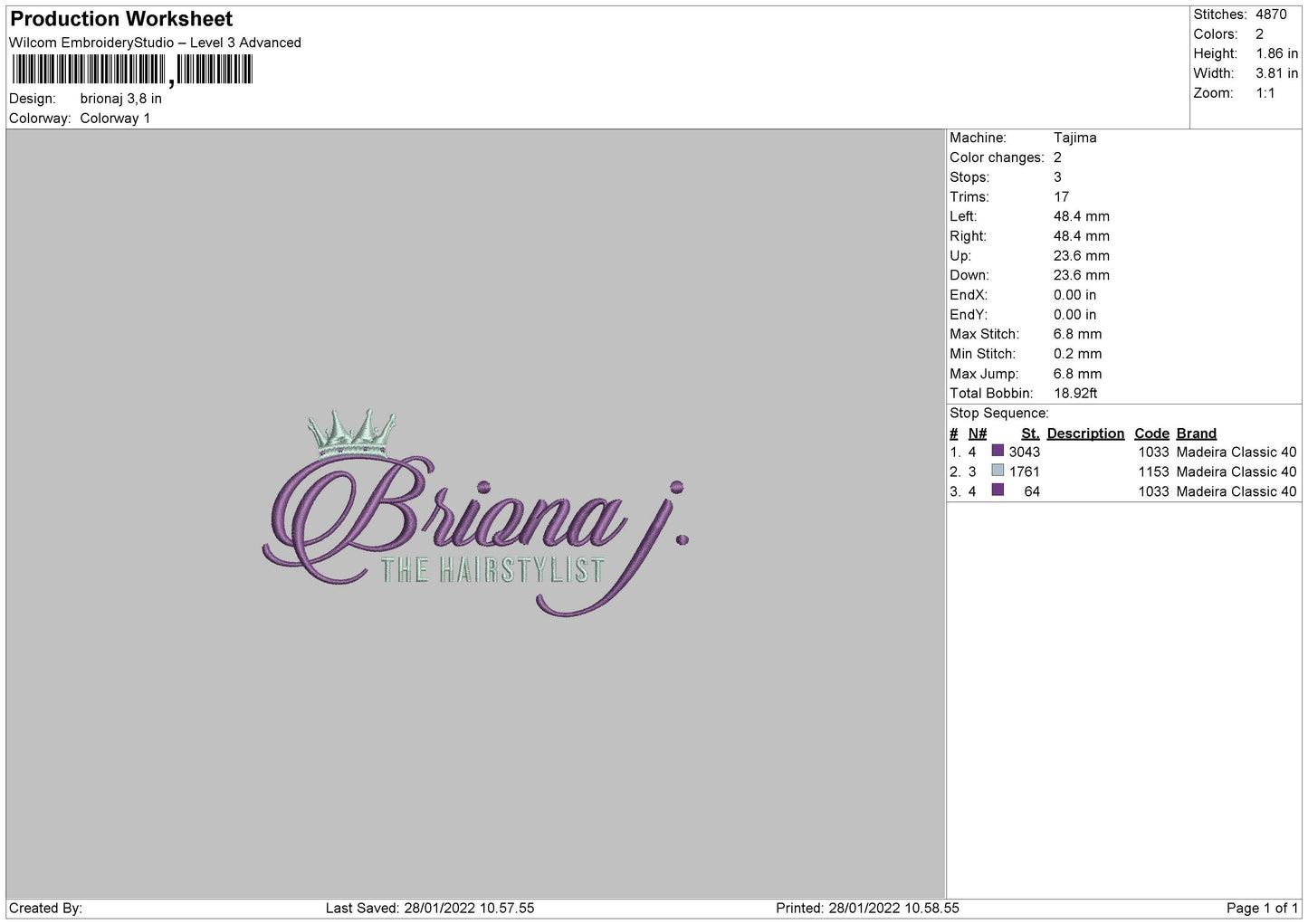 Briona J Embroidery File 4 size