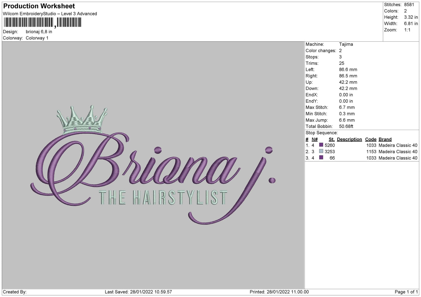 Briona J Embroidery File 4 size