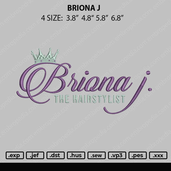 Briona J Embroidery File 4 size