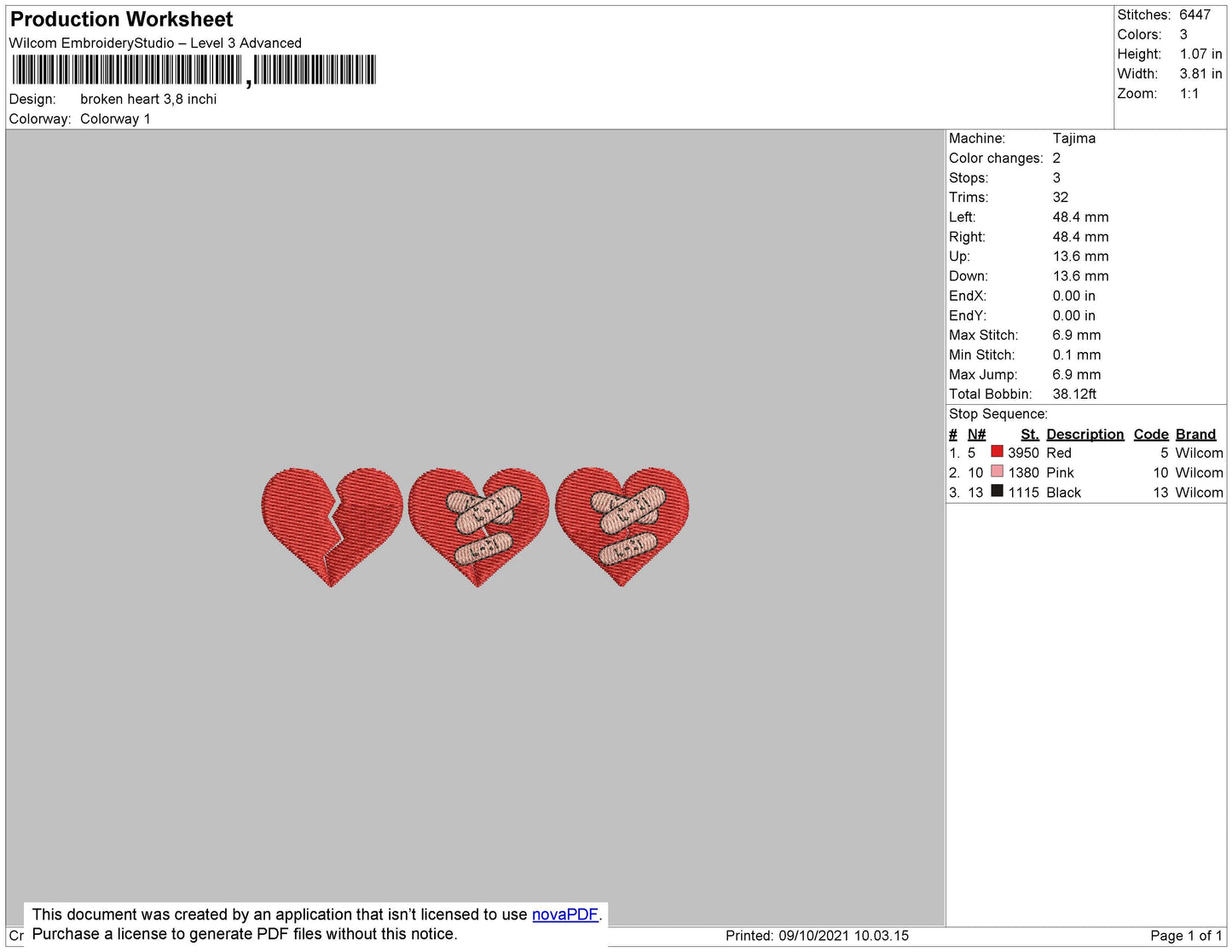 Broken Hearts Embroidery machine design File 4 size