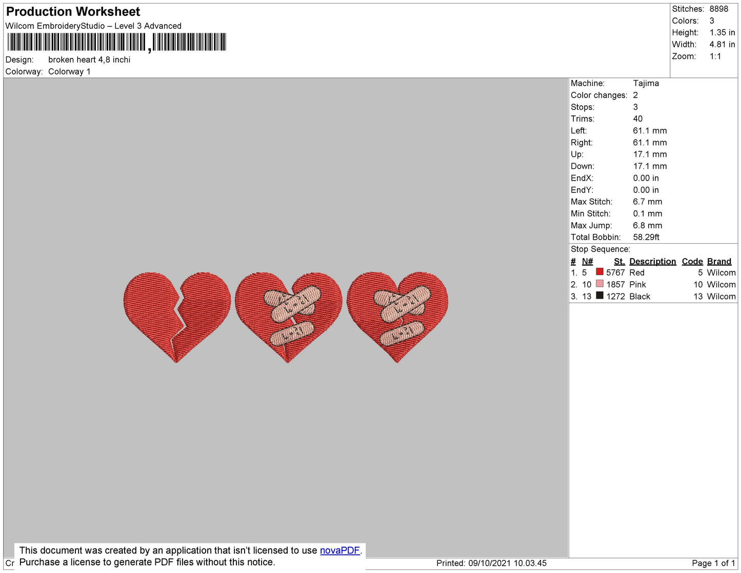 Broken Hearts Embroidery machine design File 4 size