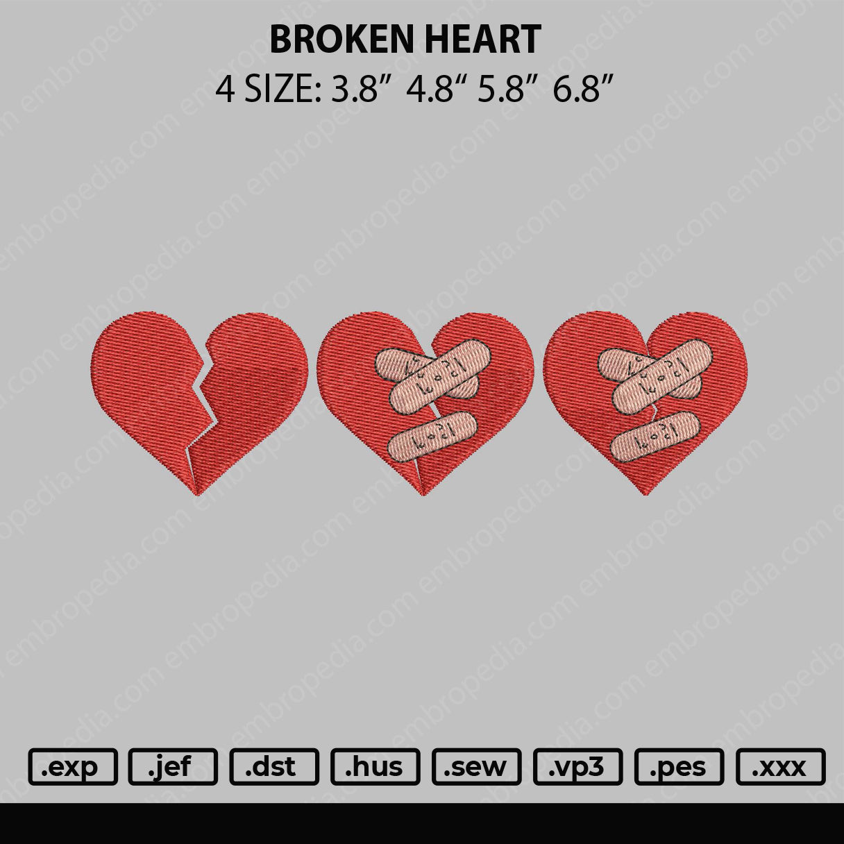 Broken Hearts Embroidery machine design File 4 size