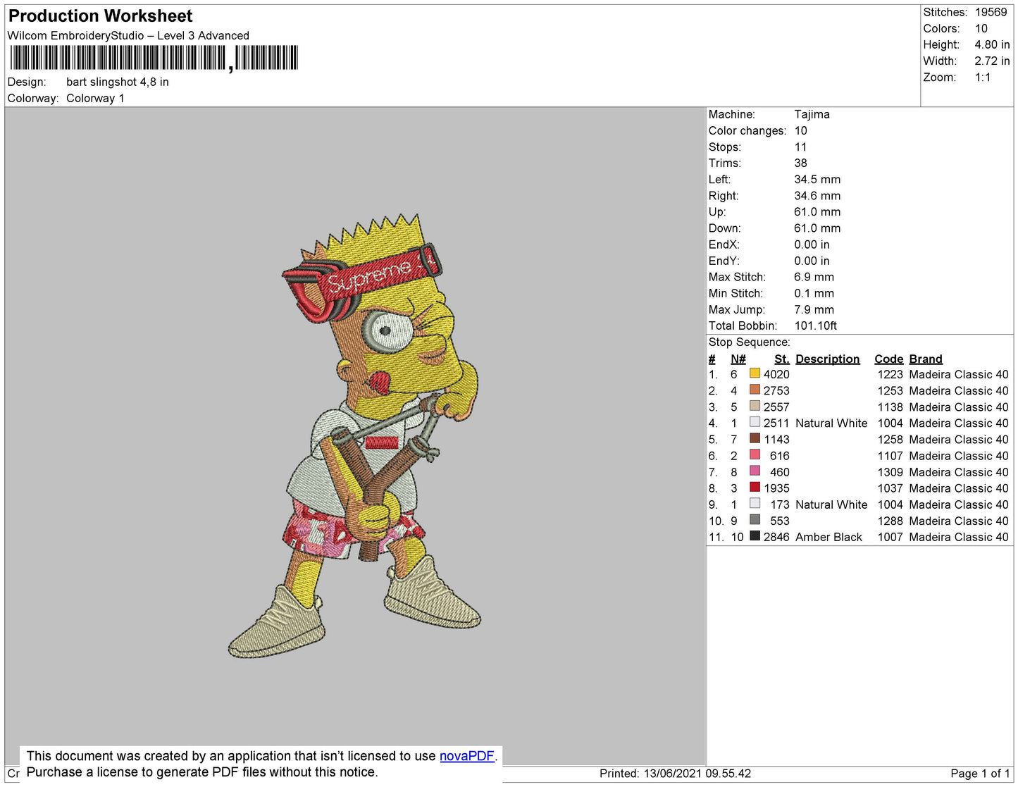 Bart Slingshot Embroidery File 4 size