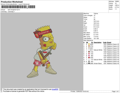 Bart Slingshot Embroidery File 4 size