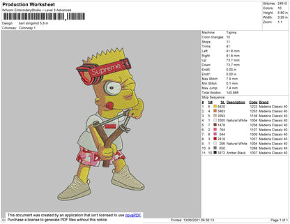 Bart Slingshot Embroidery File 4 size