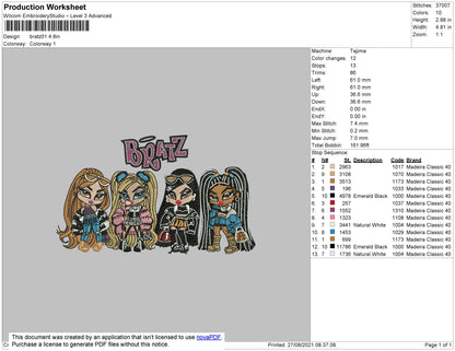 Bratz 01 Embroidery File 4 size