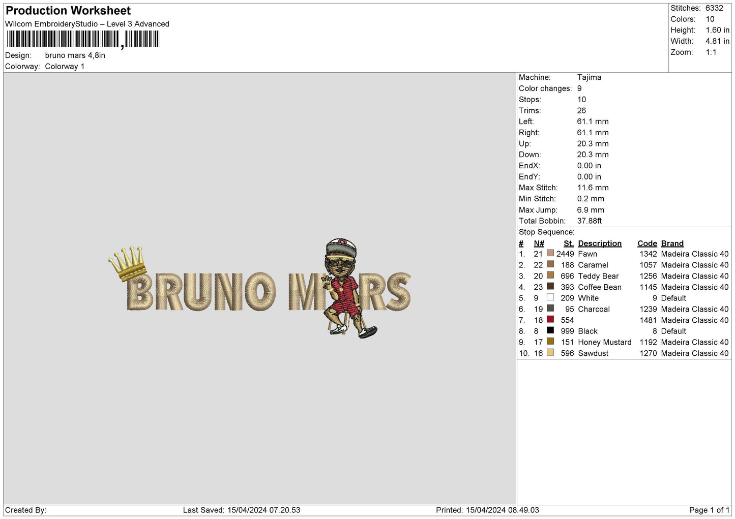 Bruno Mars text Embroidery Design File 6 sizes