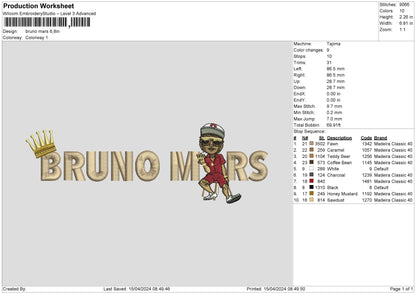 Bruno Mars text Embroidery Design File 6 sizes
