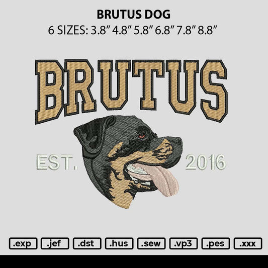Brutus Dog Embroidery File 6 sizes