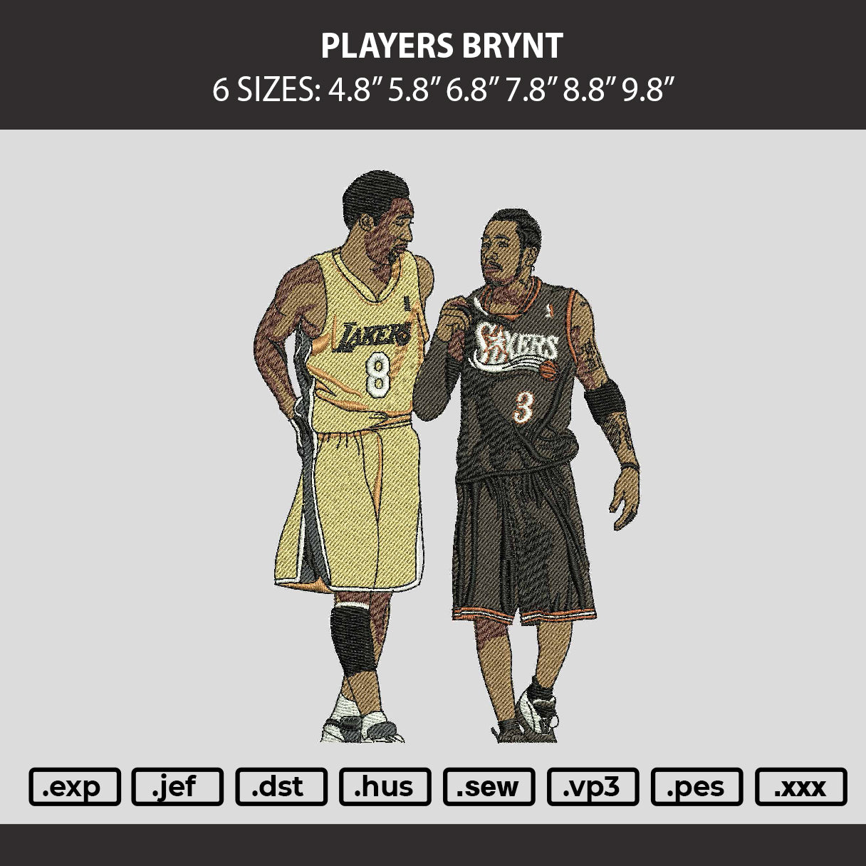 Players Brynt Embroidery Machine Design File 6 sizes