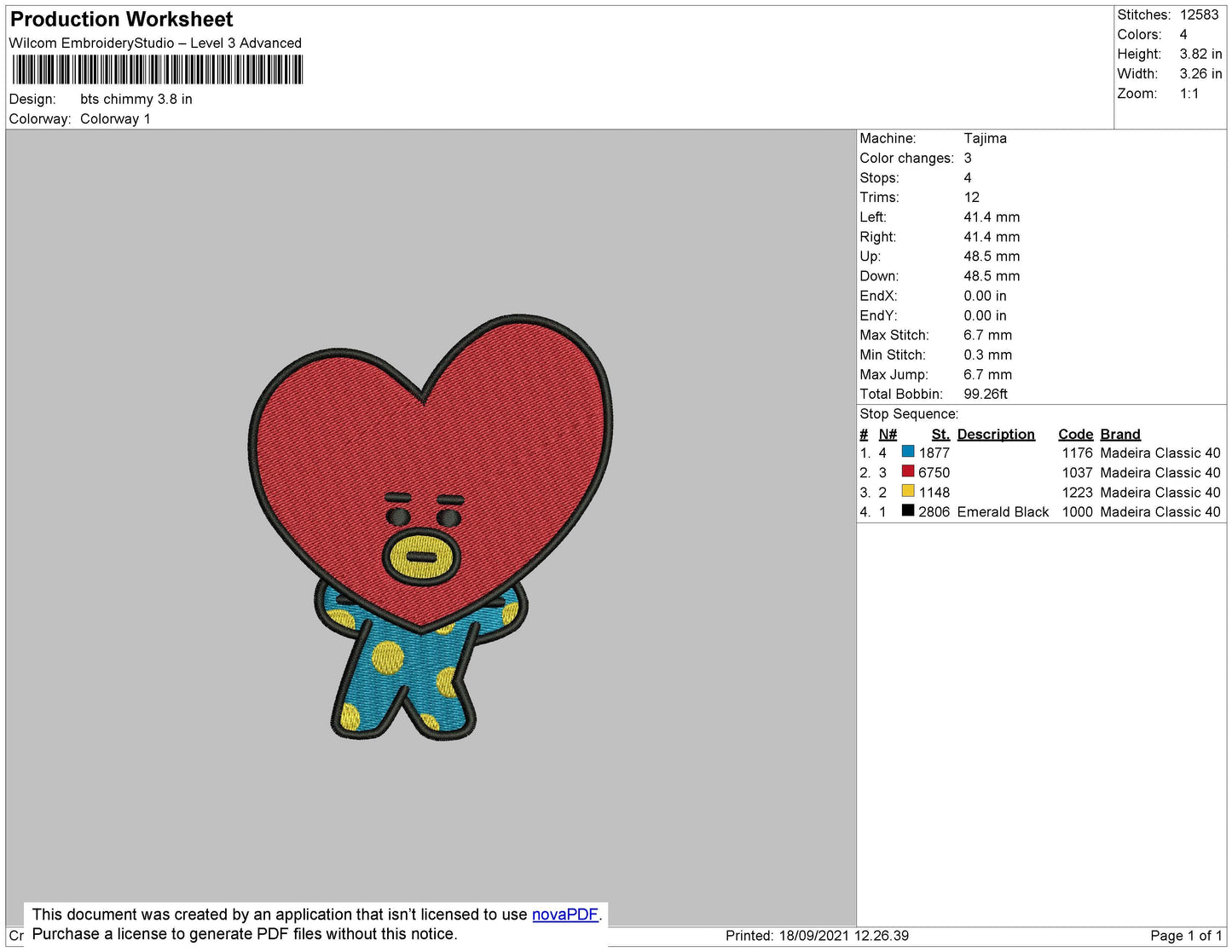 Bts Chimmy Embroidery Machine Design File 4 size