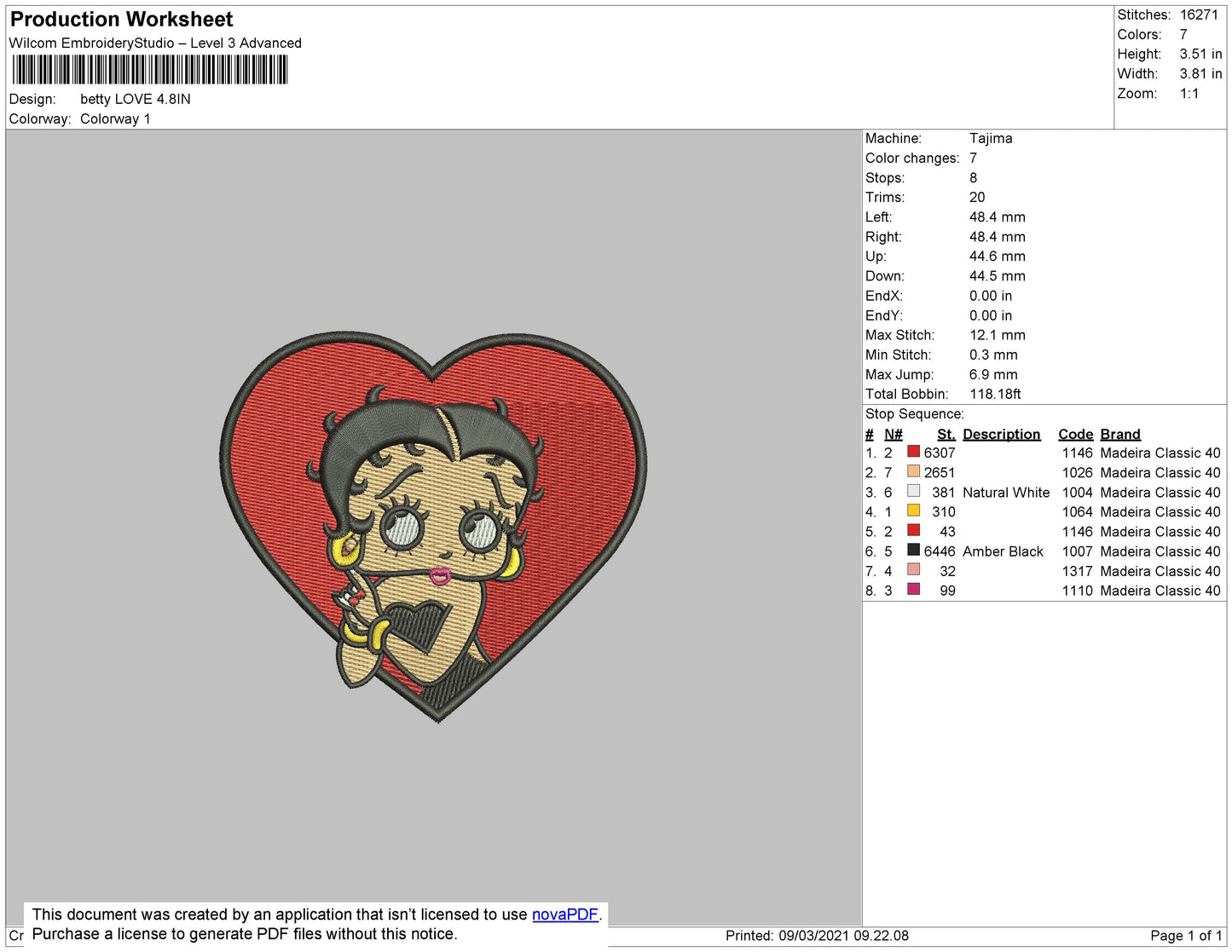 Betty Boop Love Embroidery File 3 size
