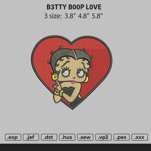 Betty Boop Love Embroidery File 3 size