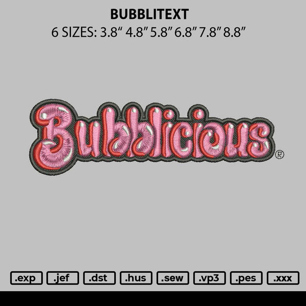 Bubblitext Embroidery File 6 sizes