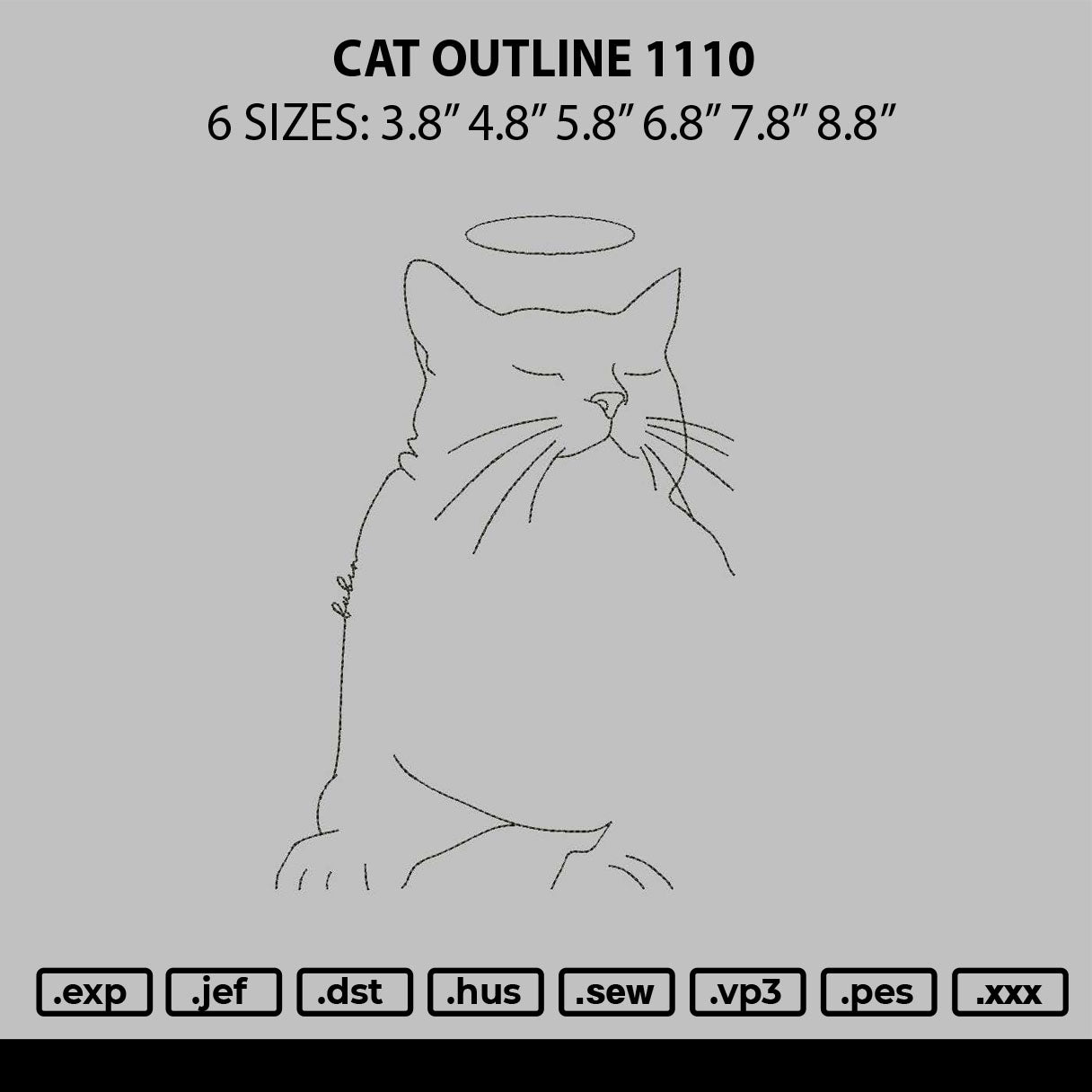 Cat Outline 1110 Embroidery File 6 sizes