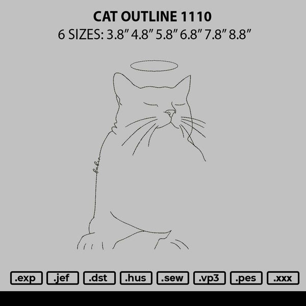 Cat Outline 1110 Embroidery File 6 sizes