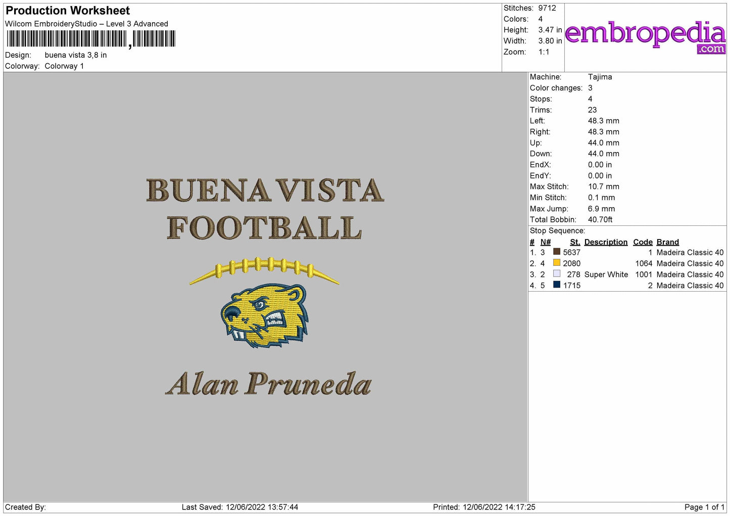 Buena Vista Embroidery Design File 4 size