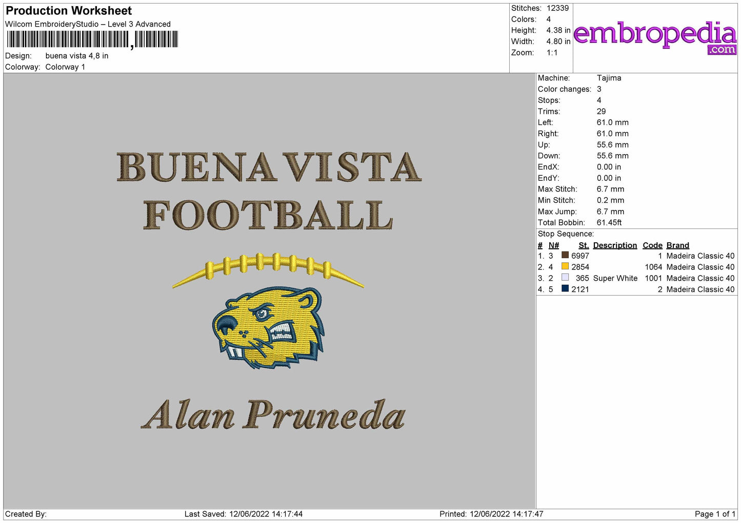 Buena Vista Embroidery Design File 4 size