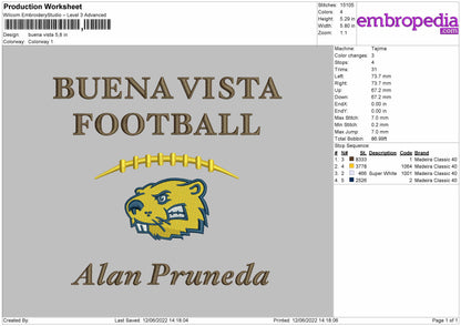 Buena Vista Embroidery Design File 4 size