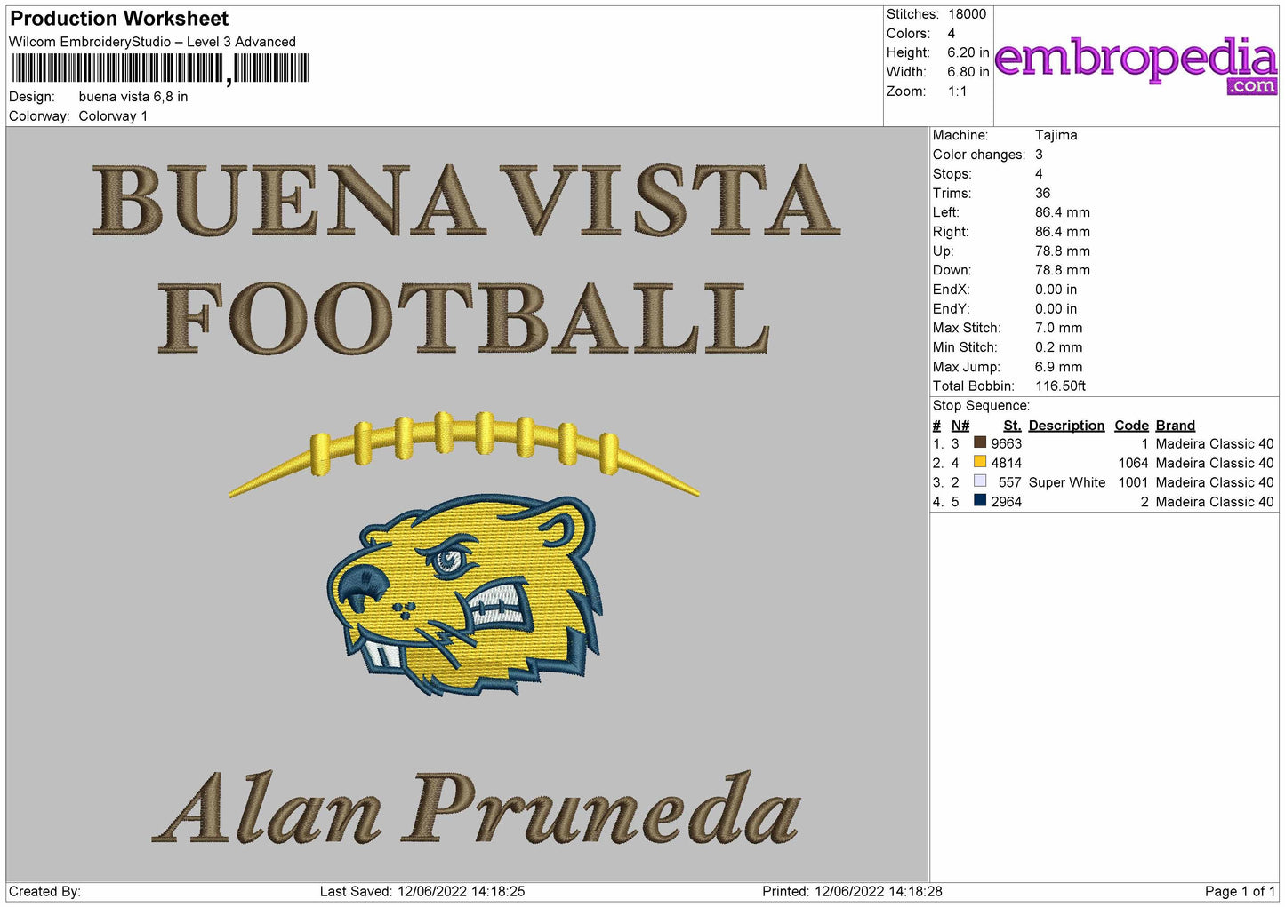 Buena Vista Embroidery Design File 4 size