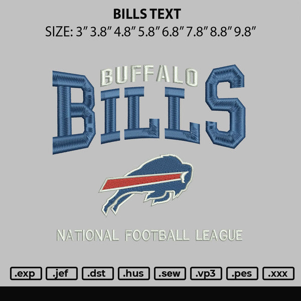 Bills Text Embroidery File 6 sizes