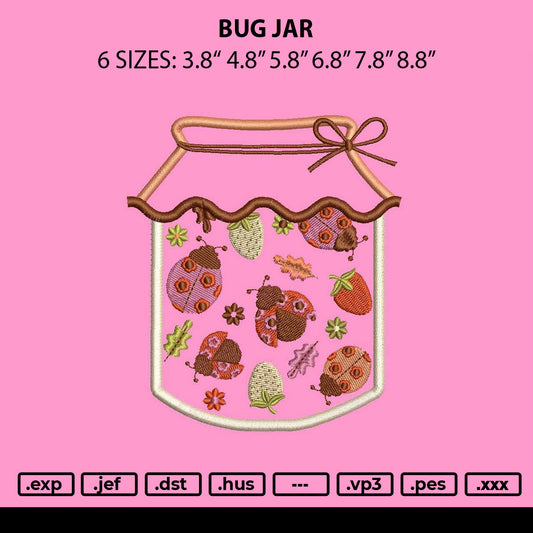 Bug Jar Embroidery Machine Design File 6 sizes
