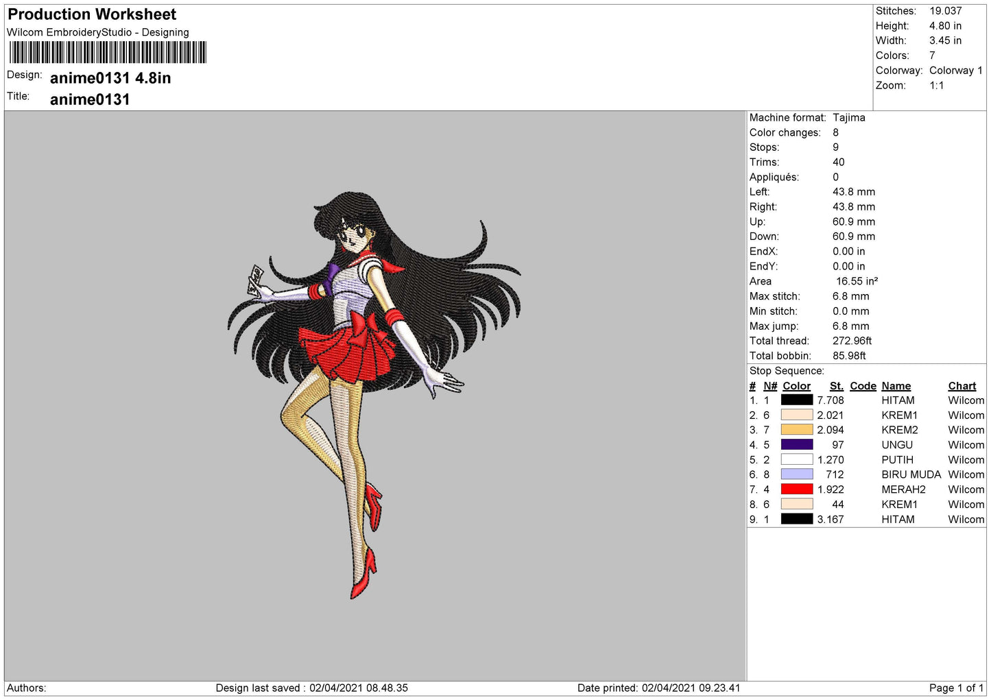 Sailormars Embroidery File 4 size