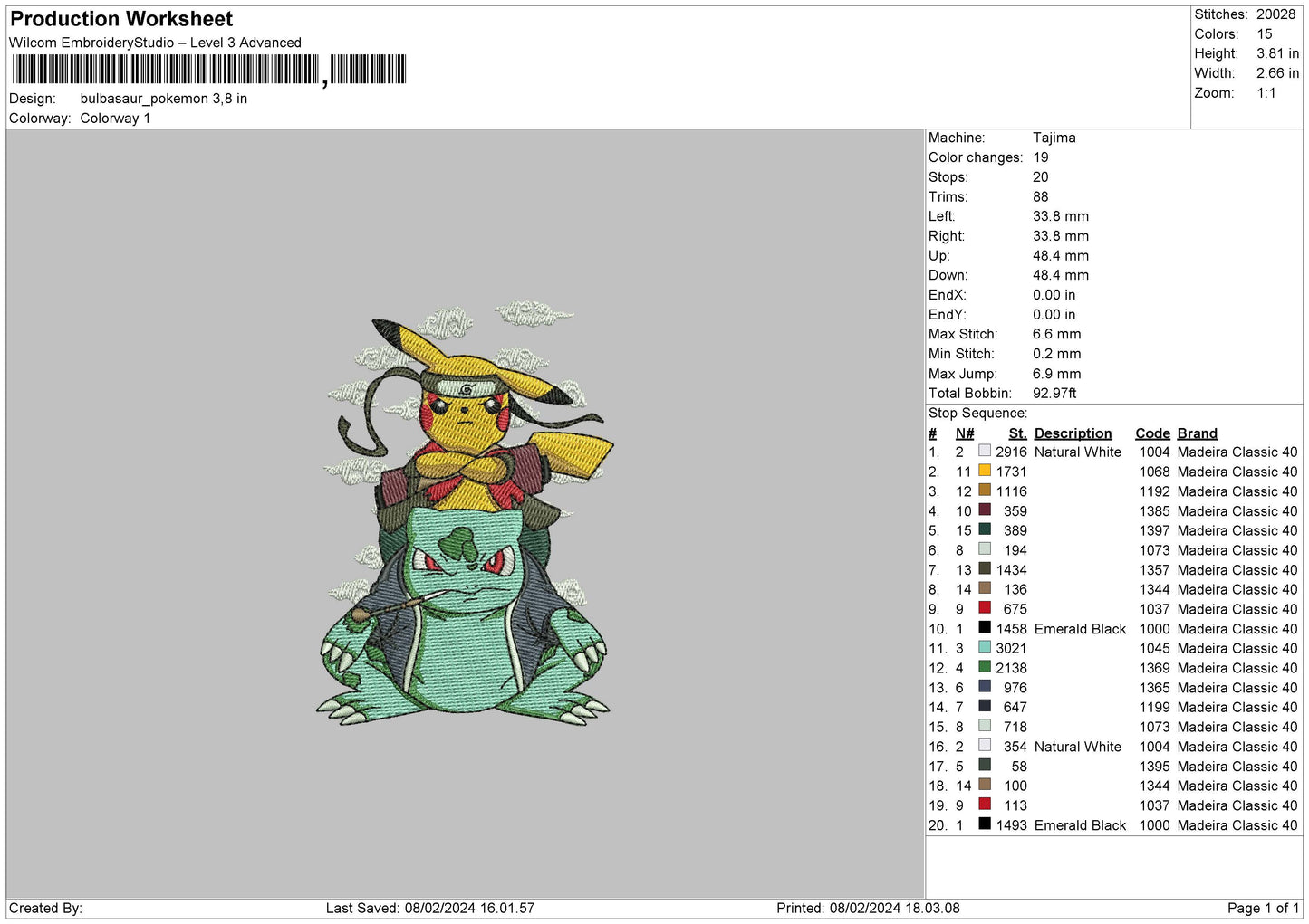 Bulbapoke Embroidery Machine Design File 6 sizes