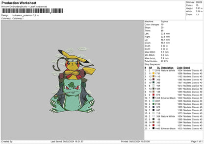 Bulbapoke Embroidery Machine Design File 6 sizes