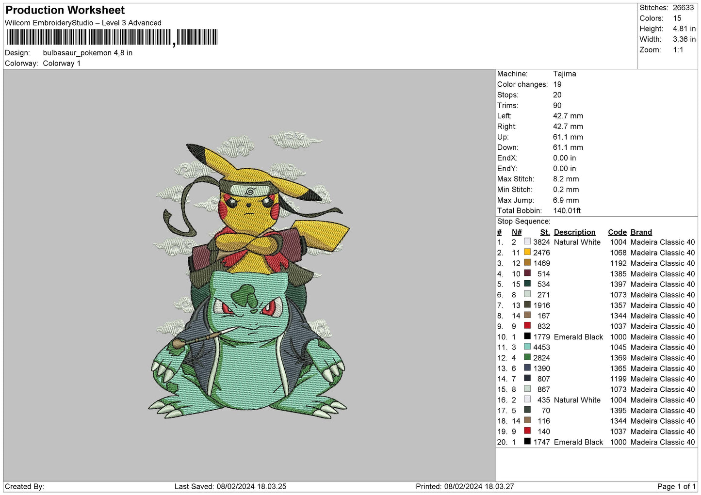 Bulbapoke Embroidery Machine Design File 6 sizes