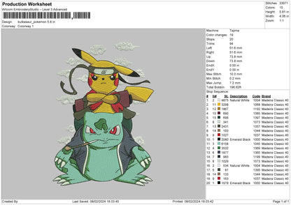 Bulbapoke Embroidery Machine Design File 6 sizes