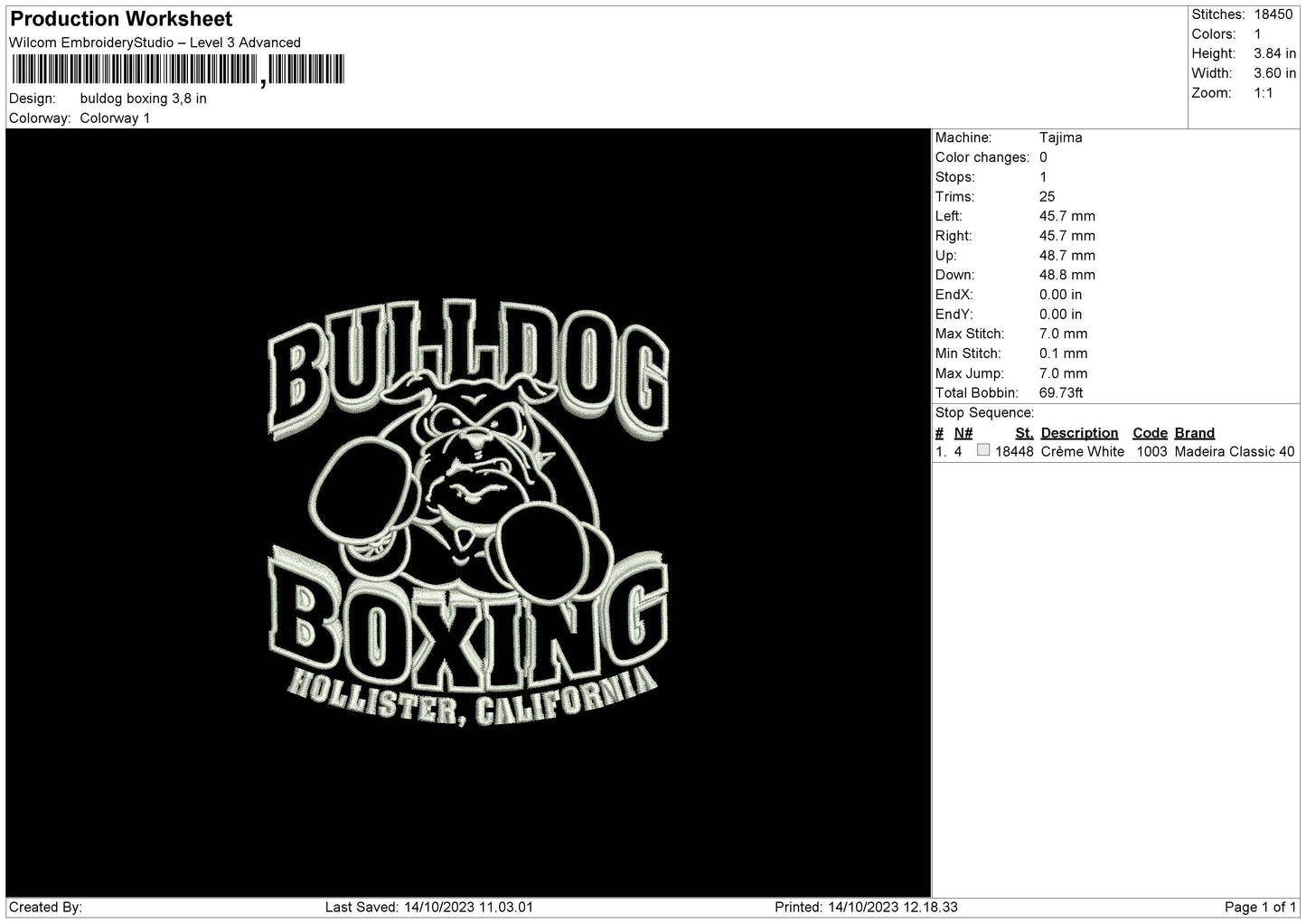 Buldog Boxing Embroidery Machine Design File 6 sizes