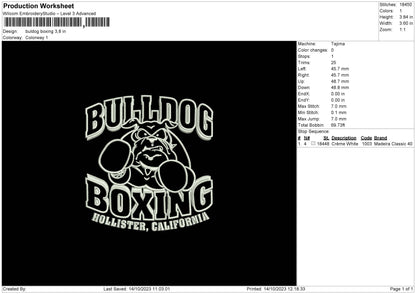 Buldog Boxing Embroidery Machine Design File 6 sizes
