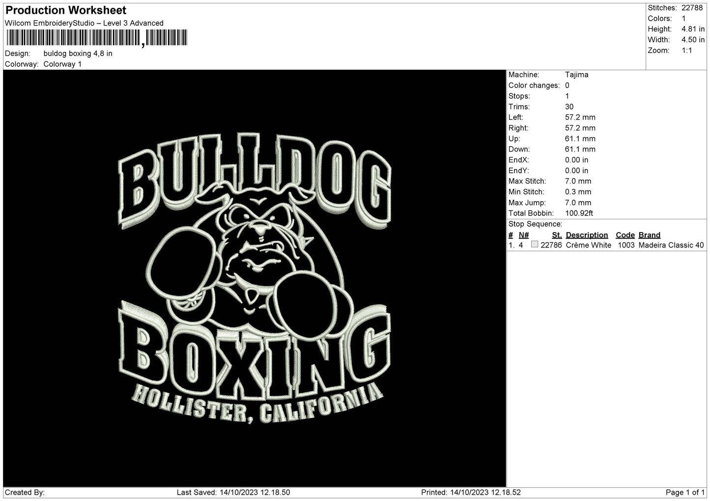 Buldog Boxing Embroidery Machine Design File 6 sizes